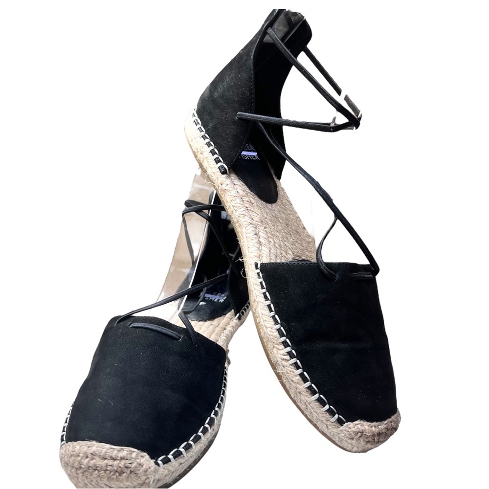 Eileen Fisher Lace-up Espadrilles. Size 7 Nubuck Black Suede . Rear zipper